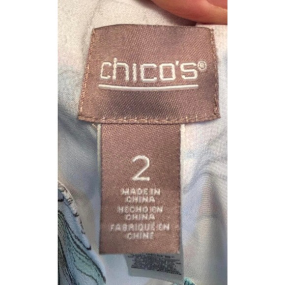 CHICO'S White Floral Zip Front Blouse Top Polyester Lined Womens 2 (L) - Picture 4 of 6